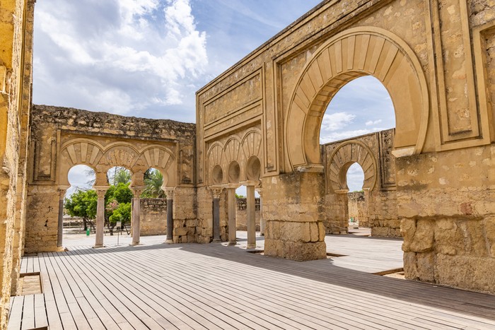 Medina Azahara, Cordoba, Cordoba Province, Andalusia, Spain. May 3, 2023. Ruins at the archaeological site of Medina Azahara, a Moorish fortified palace outside of Cordoba.