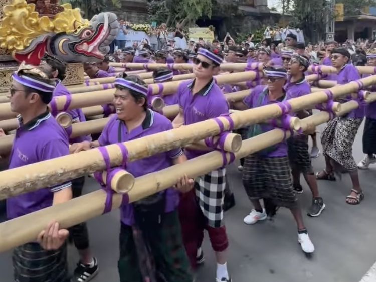 Antonio Blanco Junior Ikut Upacara Pelebon, Bantu Angkat Lembu Ungu Raksasa