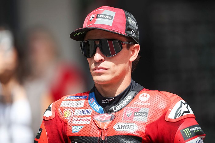 BARCELONA, SPAIN - SEPTEMBER 07: Marc Marquez of Spain riding the Lenovo Ducati (93) walks to the grid during the MotoGP of Catalunya race at Circuit de Barcelona-Catalunya on September 07, 2025 in Barcelona, Spain. (Photo by Gold & Goose Photography/Getty Images)