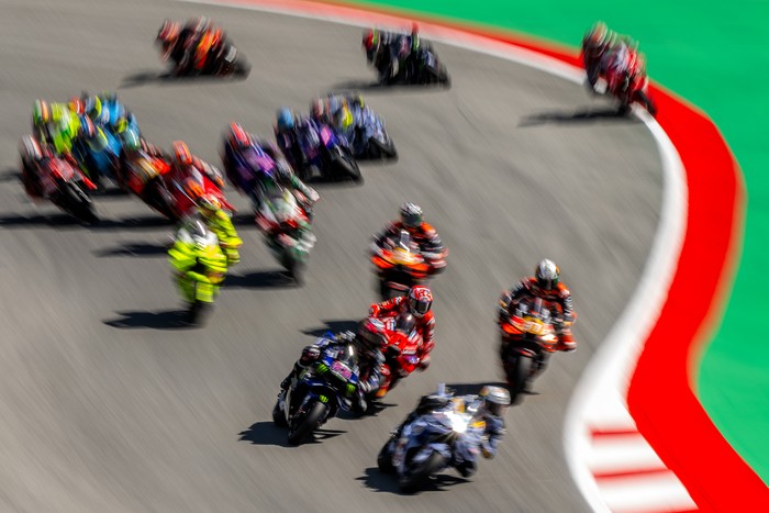 BARCELONA, SPAIN - SEPTEMBER 06: Marc Marquez of Spain and Ducati Lenovo Team drives behind Alex Marquez of Spain and Bk8 Gresini Racing Team  during the Sprint Race of the Monster Energy MotoGP Grand Prix at Circuit de Barcelona-Catalunya on September 06, 2025 in Barcelona, Spain. (Photo by David Ramos/Getty Images)