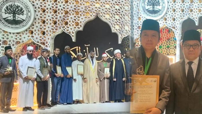 Sekjen Kemenag bersama Muhammad Reza, Juara II MTQ di BICS, Brasil.