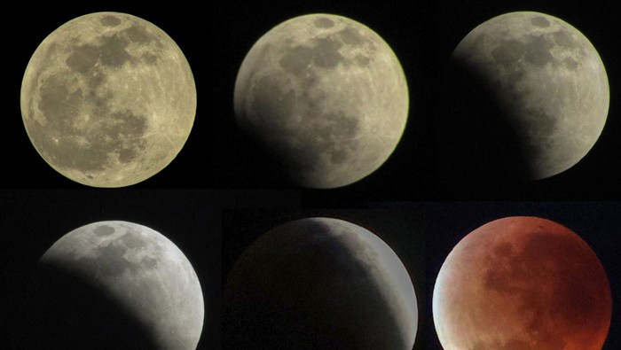 Fenomena gerhana bulan total Blood Moon Foto kolase fase terjadinya fenomena gerhana bulan total Blood Moon terlihat di langit Kota Depok, Jawa Barat, Senin (8/9/2025). Badan Riset dan Inovasi Nasional (BRIN) menyatakan fenomena gerhana bulan total atau blood moon akan menghiasi langit Indonesia pada 7β8 September 2025, peristiwa ini bisa diamati dengan mata telanjang dari seluruh wilayah dan gerhana bulan terjadi ketika matahari, bumi, dan bulan berada dalam satu garis lurus. saat itu bulan memasuki bayangan bumi sehingga purnama tampak gelap. ANTARA FOTO/Yulius Satria Wijaya