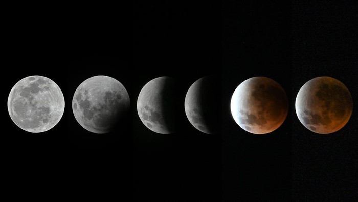 Foto kolase penampakan fenomena fase gerhana bulan total di langit pulau Lombok, Mataram, NTB, Senin (8/9/2025). Fenomena astronomis gerhana bulan total tersebut dapat dilihat dengan mata telanjang dari Kota Mataram, Lombok mulai pukul 23.26 WITA sampai pukul 03.56 WITA.ANTARA FOTO/Ahmad Subaidi