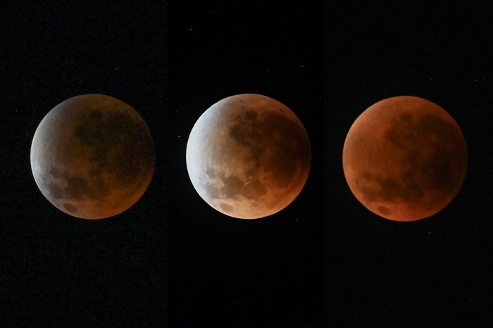 Foto kolase penampakan fenomena fase gerhana bulan total di langit pulau Lombok, Mataram, NTB, Senin (8/9/2025). Fenomena astronomis gerhana bulan total tersebut dapat dilihat dengan mata telanjang dari Kota Mataram, Lombok mulai pukul 23.26 WITA sampai pukul 03.56 WITA.ANTARA FOTO/Ahmad Subaidi
