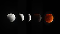Foto kombo gerhana bulan total terlihat dari Kota Padang, Sumatera Barat, Senin (8/9/2025) dini hari. Fase gerhana bulan total berlangsung selama 1 jam 22 menit yang puncaknya terjadi pukul 01.12 WIB dan berakhir pukul 01.53 WIB. ANTARA FOTO/Iggoy el Fitra