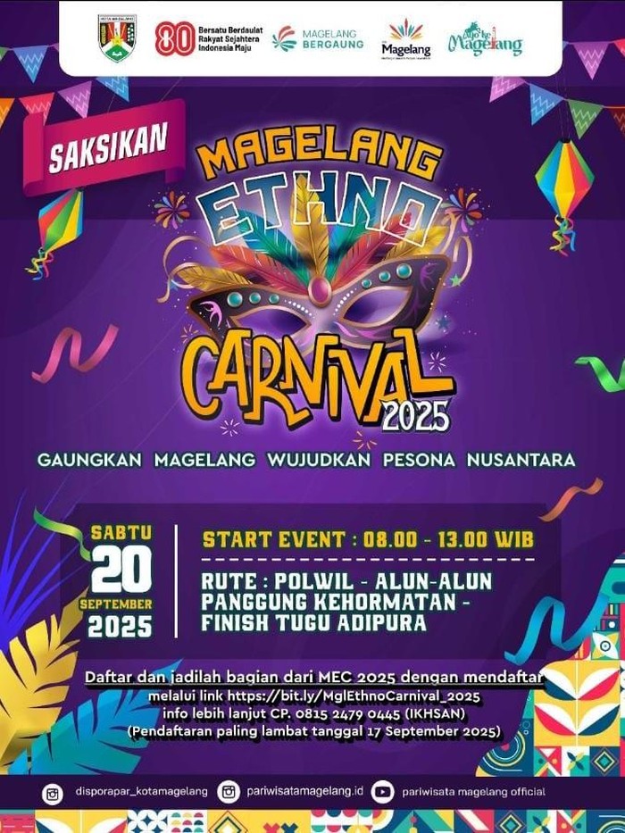 Flyer pelaksanaan Magelang Ethno Carnival (MEC) 2025 yang sempat ditunda gegara demo ricuh akhirnya bakal dilangsungkan, Sabtu (20/9/2025) mendatang.
