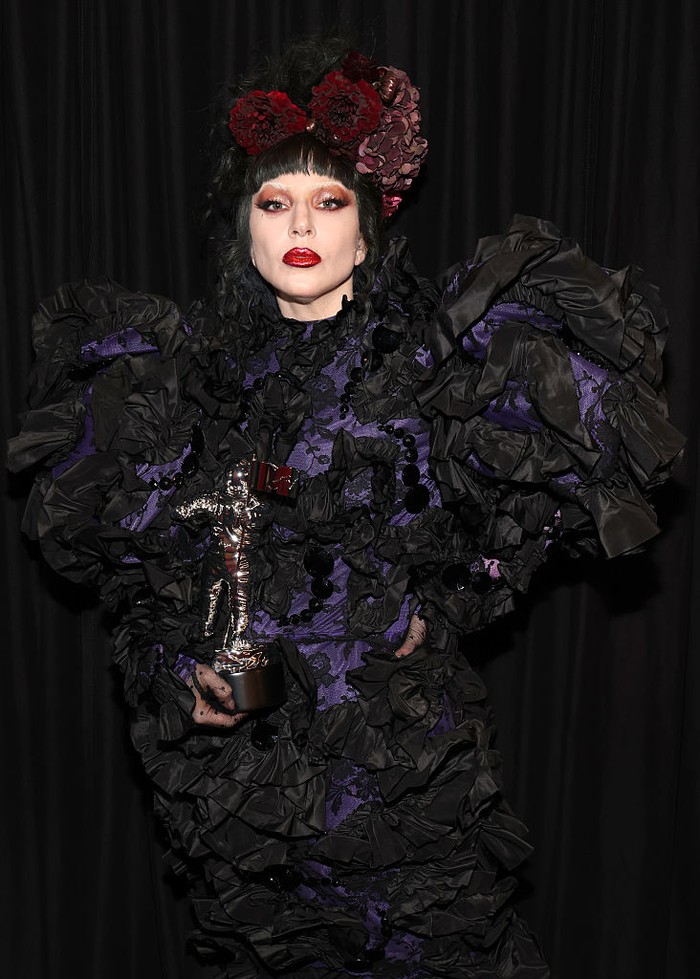 ELMONT, NEW YORK - SEPTEMBER 07: Lady Gaga accepts the “Artist of the Year” award onstage during the 2025 MTV Video Music Awards at UBS Arena on September 07, 2025 in Elmont, New York. (Photo by Kevin Kane/Getty Images)