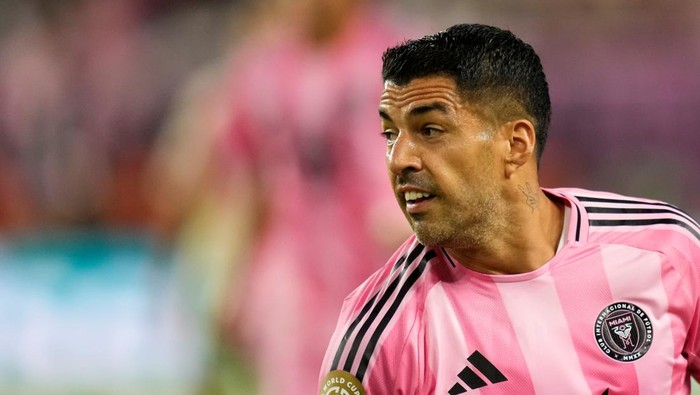 Luis Suarez centre-forward of Inter Miami and Uruguay during the FIFA Club World Cup 2025 group A match between Internacional CF Miami and SE Palmeiras at Hard Rock Stadium on June 23, 2025 in Miami Gardens, Florida.  (Photo by Jose Breton/Pics Action/NurPhoto via Getty Images)
