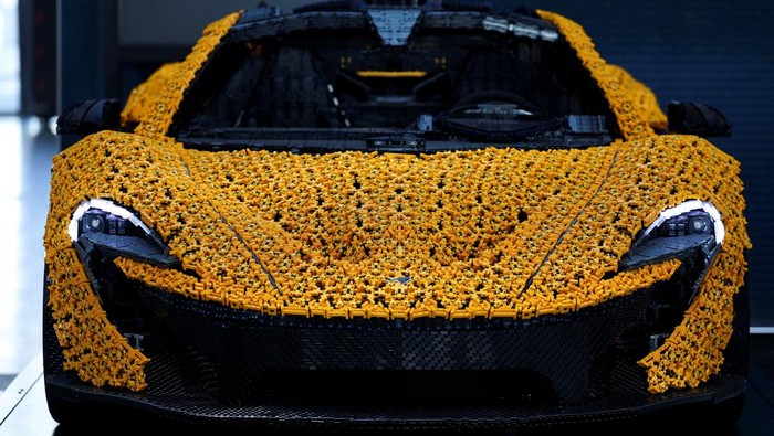 A life-sized McLaren built from Lego stands ahead of the IAA auto show, in Munich, Germany, September 7, 2025. REUTERS/Kai Pfaffenbach TPX IMAGES OF THE DAY