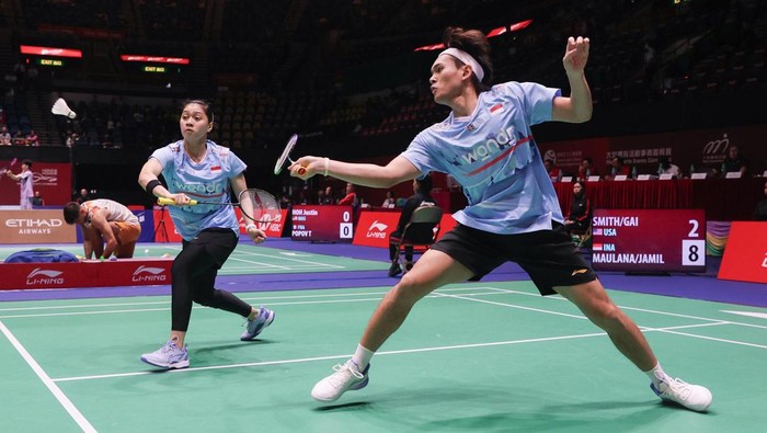 Pasangan ganda campuran Indonesia Adnan Maulana/Indah Cahya Sari Jamil di Hong Kong Open 2025.