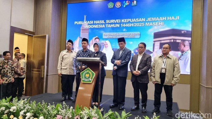 Badan Pusat Statistik (BPS) merilis hasil Survei Kepuasan Jemaah Haji Indonesia (SKJHI) 2025. (Taufiq/detikcom).