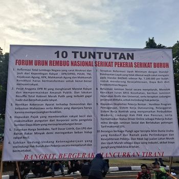 Buruh demo si Patung Kuda, Jakpus (Belia/detikcom)
