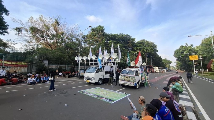 Buruh demo si Patung Kuda, Jakpus (Belia/detikcom)