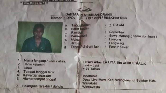 Dokumen penetapan Litao sebagai DPO kasus pembunuhan 11 tahun silam sebelum jadi anggota DPRD Wakatobi.
