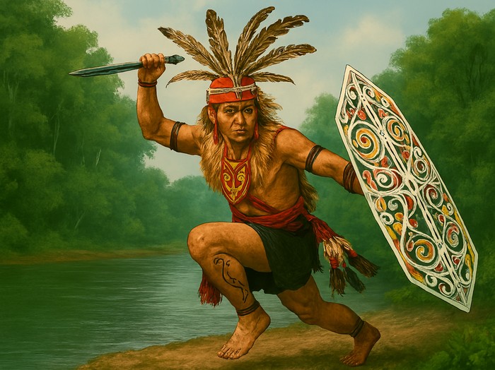Ilustrasi tari tradisional Dayak.