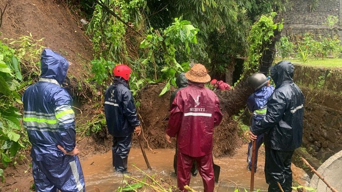 Longsor tutupi akses warga di Desa Sibanggede, Abiansemal, Badung, Rabu (10/9/2025).