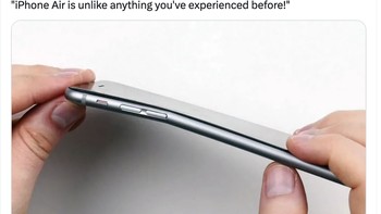 iPhone Air diklaim tangguh oleh Apple, tapi tetap saja jadi bahan meme seperti ini, yaitu mudah rusak saking tipisnya. Foto: X.com