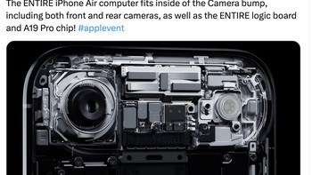 Jeroan iPhone Air di mana komponennya mayoritas berada di bagian atas. Foto: X.com