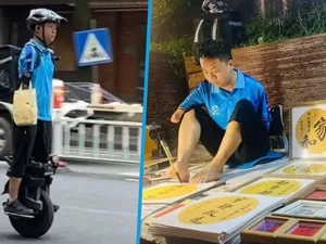 Meski Tak Memiliki Lengan, Pengantar Makanan Ini Tetap Gigih Bekerja