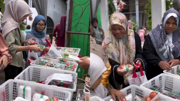 Pengantin menyediakan aneka sayuran segar untuk dibawa pulang oleh tamu undangan sebagai souvenir, bikin emak-emak kalap. Suasana pernikahan di Pekalongan, Jawa Tengah itu langsung viral di media sosial.