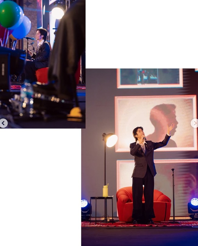 Dalam foto terlihat penyanyi 35 tahun itu mengenakan kemeja putih dipadukan dengan setelan jas hitam dan celana panjang gombrong. Melengkapi penampilannya ia mengenakan dasi dan beberapa bros pada jasnya. Foto: Instagram/@vidialdiano