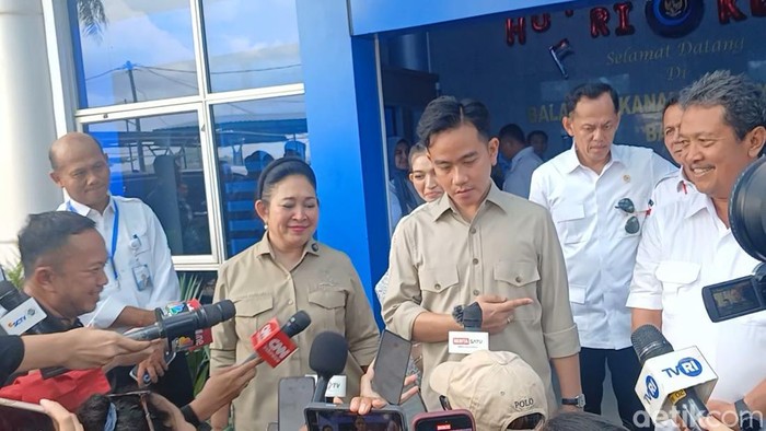 Wapres RI Gibran Rakabuming Raka usai melakukan panen perdana lobster di BPBL Kota Batam, Kepulauan Riau.(Alamudin Hamapu/detikSumut)