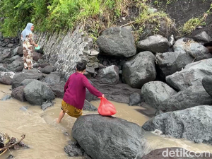 Jembatan Ambrol Diterjang Lahar Semeru, Warga Lumajang Nekat Terobos Sungai