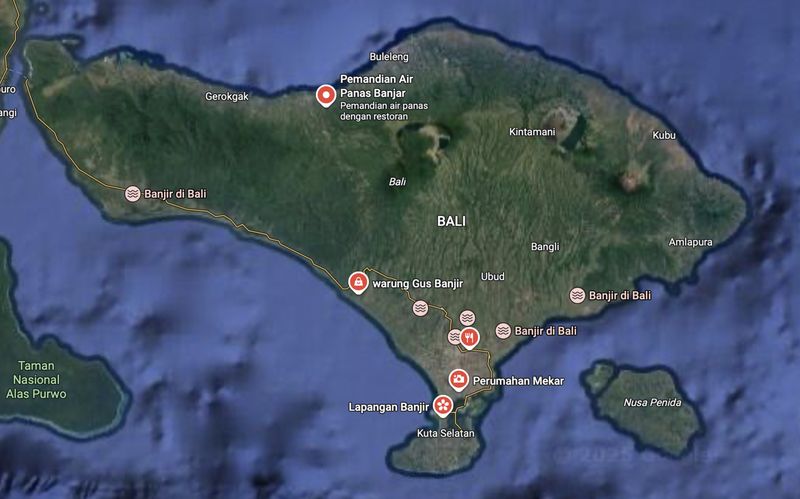 Google Maps menandai area banjir di Bali