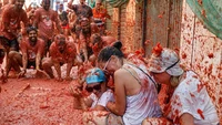 Festival ini menjadi ajang para wisatawan dari berbagai negara untuk mengenal budaya unik di Spanyol. Ada ratusan ribu tomat matang yang digunakan dalam festival ini. Foto: AP/Reuters/Shutterstock