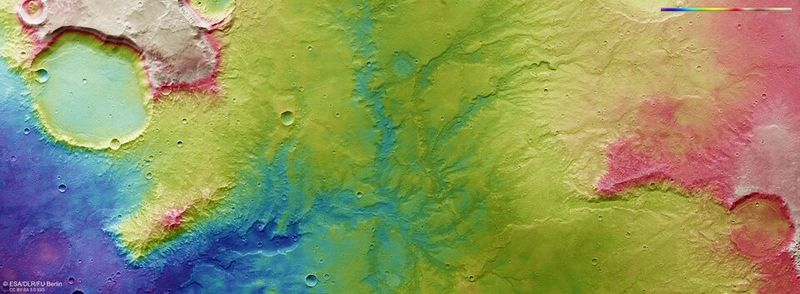 Pemandangan topografi jaringan lembah sungai yang mengering di Mars.