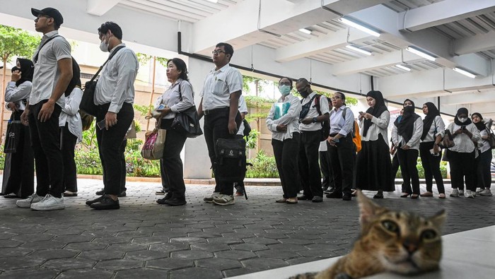 Peserta mengikuti tes uji tulis perekrutan Pasukan Putih di GOR Johar Baru, Jakarta, Kamis (11/9/2025). Suku Dinas Kesehatan Jakarta Pusat menyelenggarakan tes uji tulis perekrutan Petugas Penanganan Kesehatan Lapangan atau Pasukan Putih yang diikuti 388 peserta dengan kuota penerimaan sebanyak 72 orang untuk 36 puskesmas pembantu di wilayah itu. ANTARA FOTO/Sulthony Hasanuddin