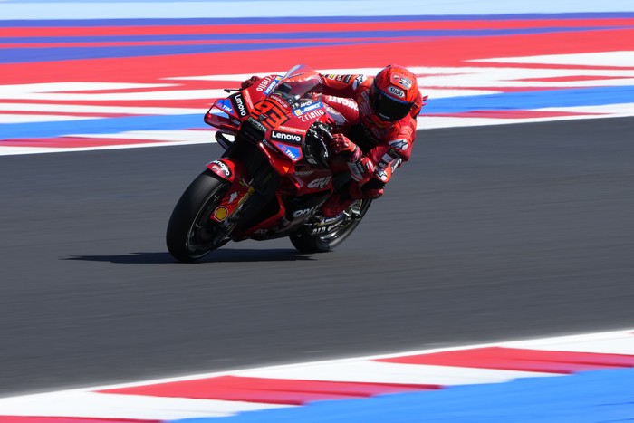 MISANO ADRIATICO, ITALY - SEPTEMBER 12: Marc Marquez of Spain and Ducati Lenovo Team rides on track during free practice 1 of MotoGP Of San Marino at Misano World Circuit on September 12, 2025 in Misano Adriatico, Italy. (Photo by Danilo Di Giovanni/Getty Images)
