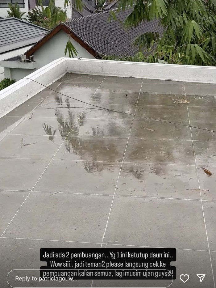 Patricia Gouw memperlihatkan banjir di dalam vilanya pada 10 September 2025.