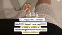Curah hujan yang tinggi pada 10 September 2025 dan Bali dilanda banjir. Air masuk ke dalam vila dikatakan Patricia Gouw pertama kali diketahui oleh ibu mertuanya. Foto: Instagram Story @patriciagouw
