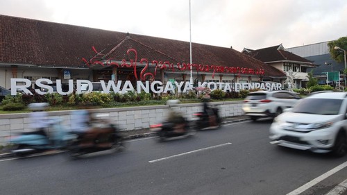 Tampak depan RSUD Wangaya di Jalan Kartini nomor 133, Denpasar, Kamis (11/9/2025). (Aryo Mahendro/detikBali)