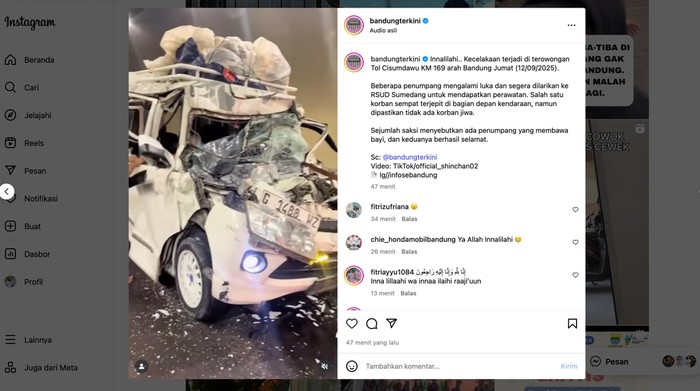 Unggahan kecelakaan di Tol Cisumdawu