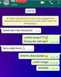 Putus cinta memang menyakitkan. Contohnya kayak kumpulan chat berikut ini. Ada yang pacarannya cuma lima detik terus langsung putus.