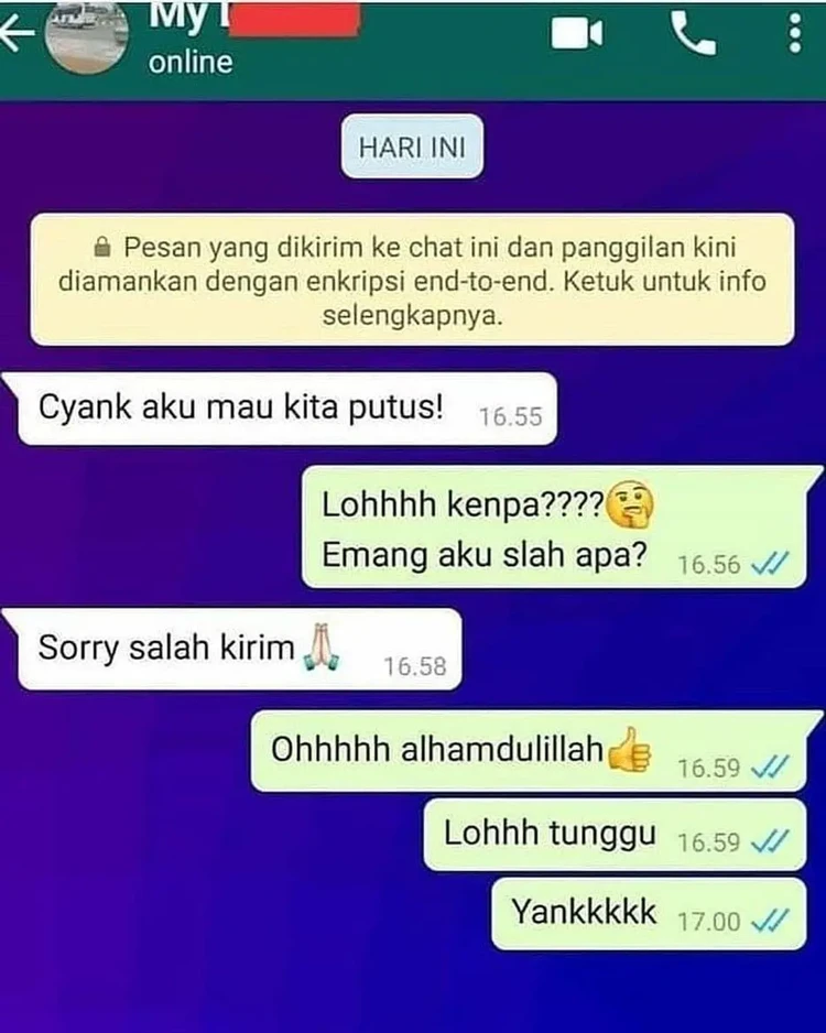 Putus cinta memang menyakitkan. Contohnya kayak kumpulan chat berikut ini. Ada yang pacarannya cuma lima detik terus langsung putus.