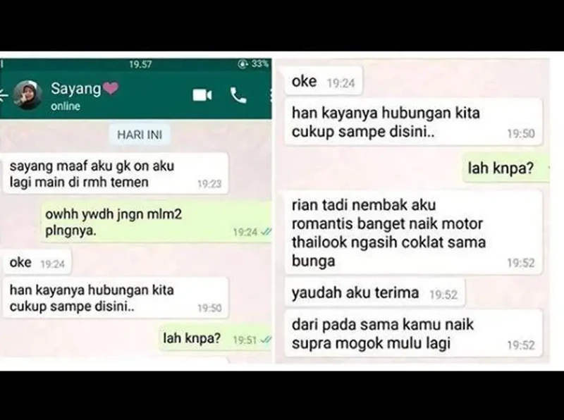 Putus cinta memang menyakitkan. Contohnya kayak kumpulan chat berikut ini. Ada yang pacarannya cuma lima detik terus langsung putus.