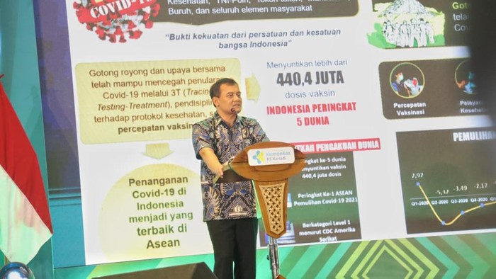 Gubernur Jateng, Ahmad Luthfi, saat menghadiri simposium ilmiah memperingati 100 tahun RSUP Dr Kariadi di Kota Semarang, Sabtu (13/9/2025).