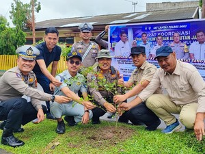 HUT Lantas Bhayangkara, Polantas Percantik Inhu dengan Cat Marka-Tanam Pohon