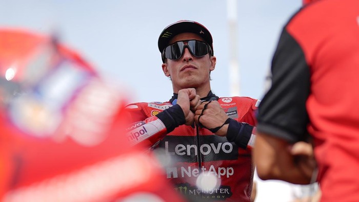 MISANO ADRIATICO, ITALY - SEPTEMBER 13: Ducati Lenovo Team rider Marc Marquez of Spain look on during Sprint Race of MotoGP Of San Marino at Misano World Circuit on September 13, 2025 in Misano Adriatico, Italy. (Photo by Danilo Di Giovanni/Getty Images)