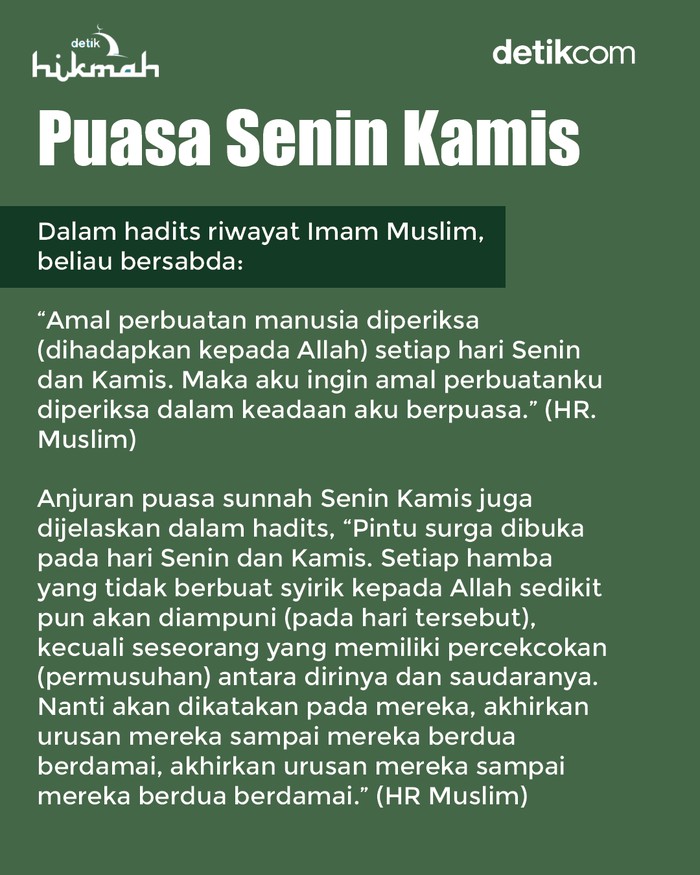 Infografis Bacaan Niat dan Keutamaan Puasa Sunah Senin Kamis