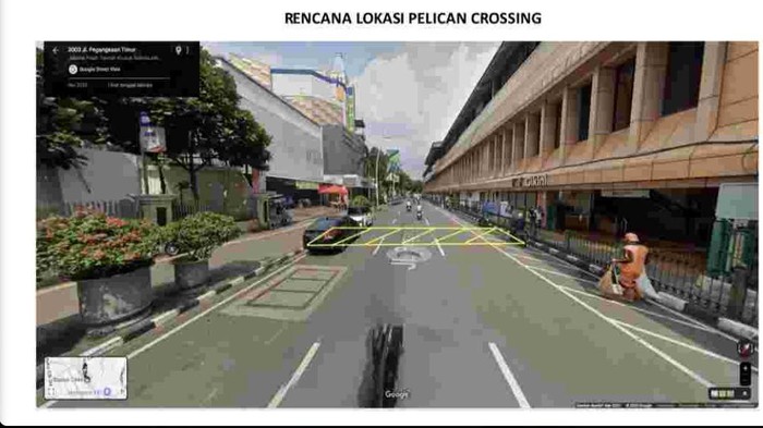 Lokasi pelican crossing di Stasiun Cikini yang diuji coba Pemprov DKI Jakarta hari ini