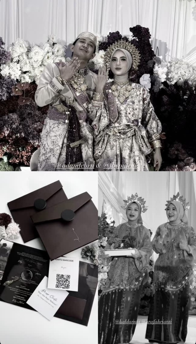 Feby tampil menawan dengan siger bugis berwarna emas yang menghiasi kepalanya. Riasan flawless membuat wajahnya terlihat semakin manglingi. Sementara Adam tampak gagah dengan songkok emas yang serasi dengan busananya. Foto: Instagram/@fbyputrinc