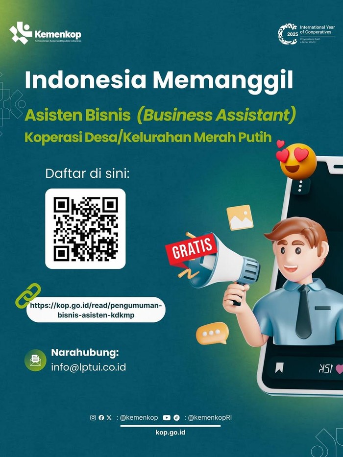 Loker Asisten Bisnis di Kemenkop RI. (Istimewa)