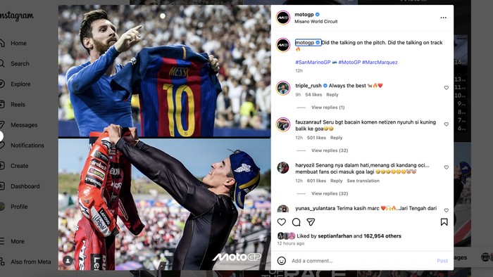 Marc Marquez selebrasi ala Messi setelah memenangkan MotoGP San Marino 2025