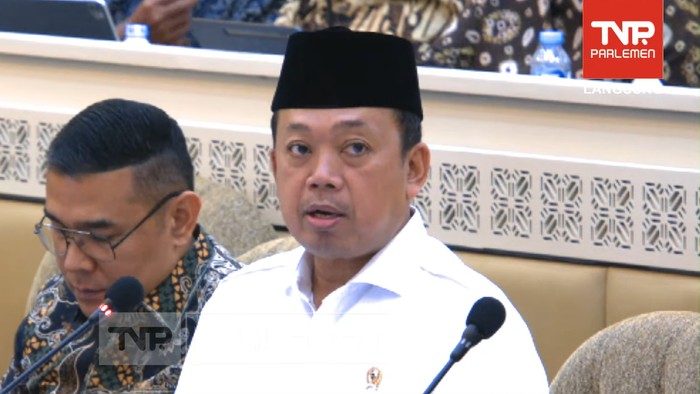 Menteri ATR/BPN Nusron Wahid dalam rapat kerja bersama Komisi II DPR RI.