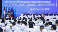 Universitas Pancasila menggelar Pengenalan Kehidupan Kampus bagi Mahasiswa Baru (PKKMB) di Auditorium Universitas Pancasila, Jakarta, Senin, (15/9/2025). PKKMB tahun ini mengusung tema “Implementasi Nilai-Nilai Pancasila Melalui Sinergi, Inovasi, dan Prestasi”, kegiatan ini bertujuan menanamkan nilai-nilai kebangsaan sekaligus memperkenalkan kehidupan akademik, organisasi, dan budaya kampus kepada mahasiswa baru sebagai bekal dalam menempuh pendidikan tinggi.
