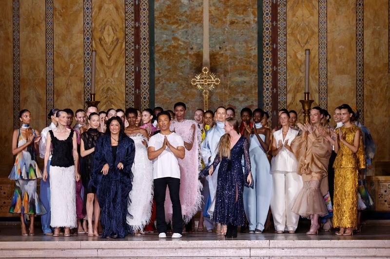 NEW YORK, NEW YORK - SEPTEMBER 13: A model walks the runway during the S/S 2026 Prabal Gurung fashion show during New York Fashion Week at St. Bartholomew's Church on September 13, 2025 in New York City. (Photo by Taylor Hill/WireImage)